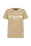 Balmain Logo Print T-shirt Beige In Nude
