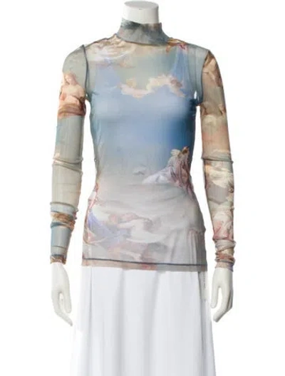 Pre-owned Balmain Printed Turtleneck Sweatshirt In Blue