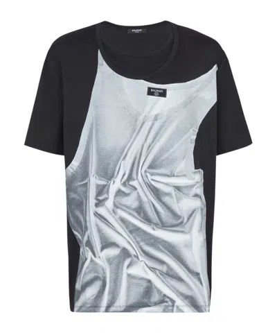 Balmain T-shirt With Tank Top Print In Black