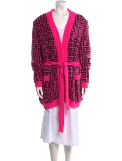 Pre-owned Balmain Printed V-neck Sweater In Pink