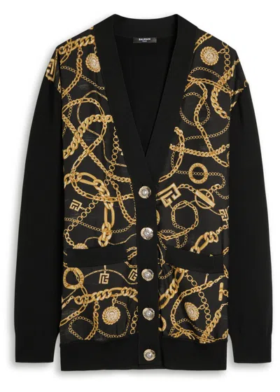 BALMAIN BALMAIN PRINTED WOOL CARDIGAN