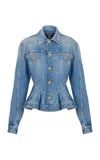 Balmain Peplum Denim Jacket In Light Wash
