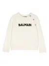 Balmain Jacquard-logo Knitted Jumper In Ivory/black