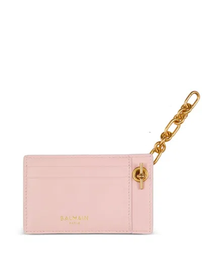 Balmain Pulse Card Holder In Smooth Leather In Pink