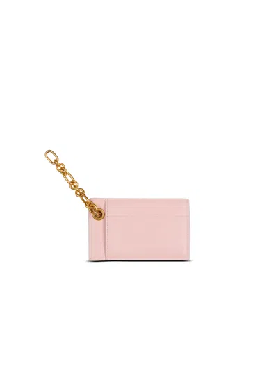 Balmain Pulse Card Holder In Smooth Leather In Pink