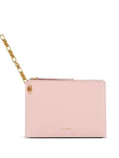 Balmain Pulse Card Holder In Smooth Leather In Pink