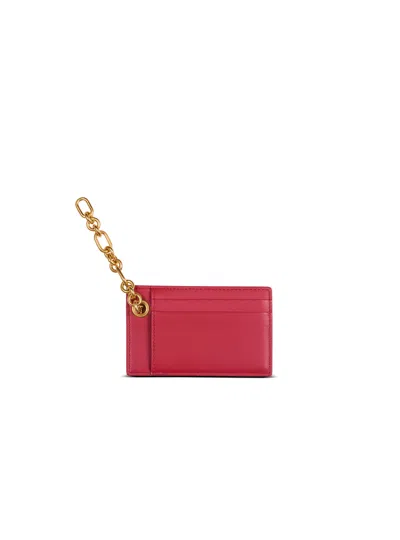 Balmain Pulse Card Holder In Smooth Leather In Red