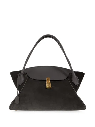Balmain Pulse Day Small Padlock-detail Suede Tote Bag In Black