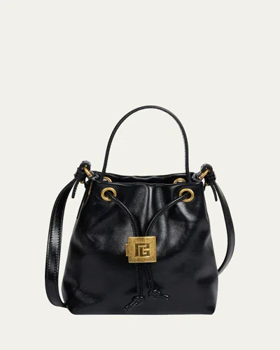 Balmain Pulse Leather Drawstring Bucket Bag In Black