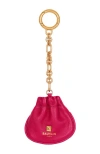 Balmain Pulse Leather Key Ring In Pink