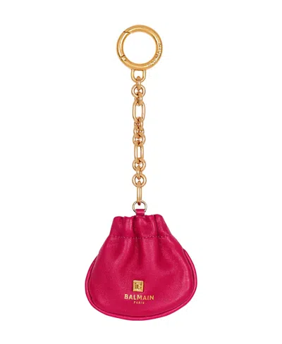 Balmain Pulse Leather Key Ring In Pink