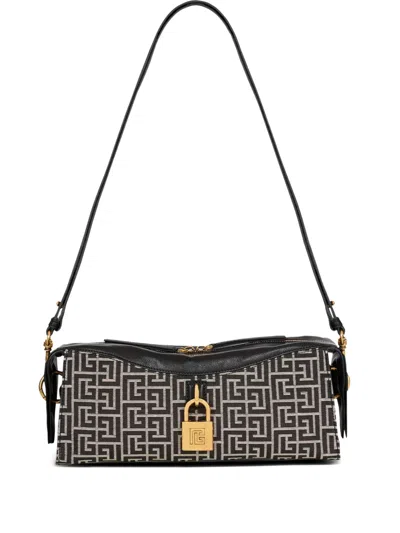 Balmain Pulse Monogram-jacquard Shoulder Bag In Black