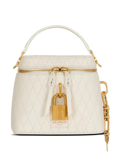 Balmain Pulse Quilted Leather Tote Bag In White