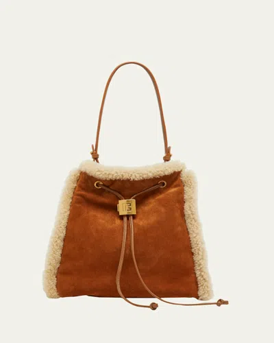 Balmain Pulse Shearling-trim Suede Backpack In Brown