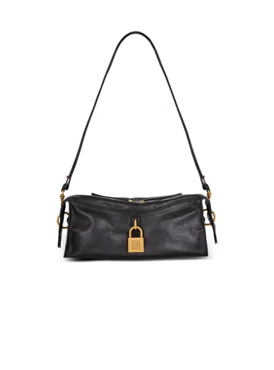 Balmain Pulse Shoulder Bag In Calfskin Leather In Purple