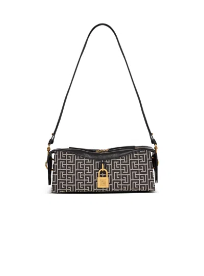 Balmain Pulse Shoulder Bag In Monogram Jacquard And Calfskin In Black