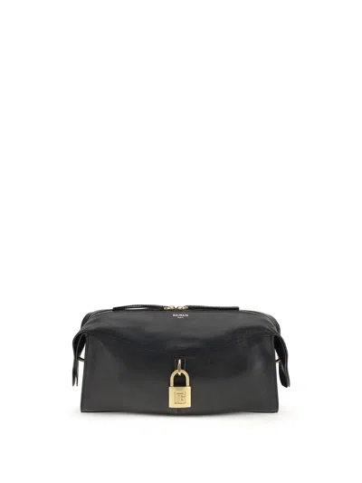 Balmain Black Calf Leather Bos Taurus Shoulder Bag In Purple