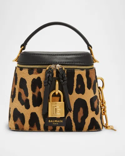 BALMAIN PULSE VANITY LEOPARD TOP-HANDLE BAG IN CALF HAIR