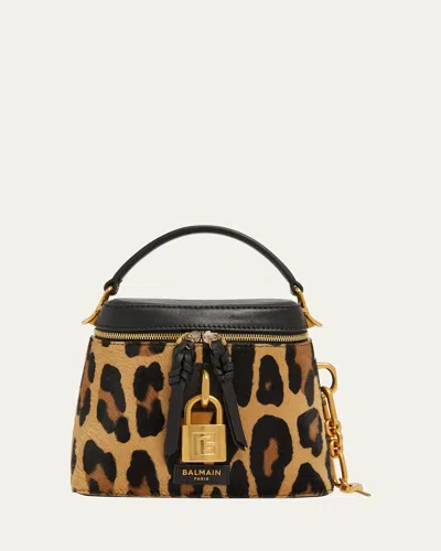 BALMAIN PULSE VANITY LEOPARD TOP-HANDLE BAG IN CALF HAIR