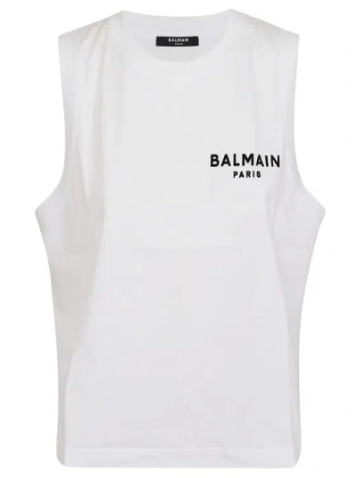 Balmain Flock Detail Bulky Tank Top In White