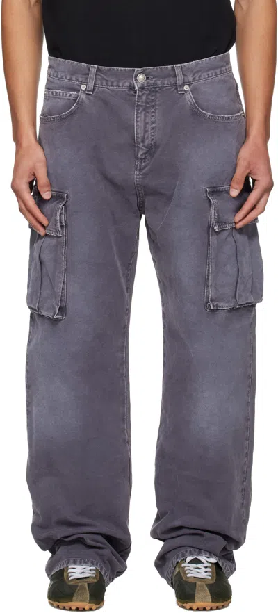 Balmain Purple Loose-fit Denim Cargo Pants In Gray