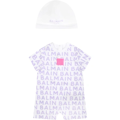 Balmain Purple Set For Baby Girl With Logo In Violet