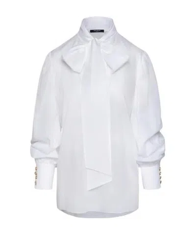 Balmain Pussy-bow Blouse In White