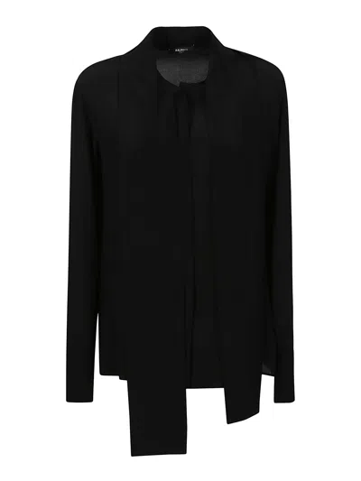 Balmain Pussy Bow Crepe De Chine Buttoned Shirt In Pa Noir