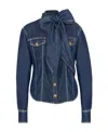 Balmain Pussy-bow Denim Shirt In Blue
