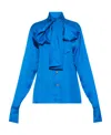 Shop Balmain Pussy-bow Satin Blouse In Blue