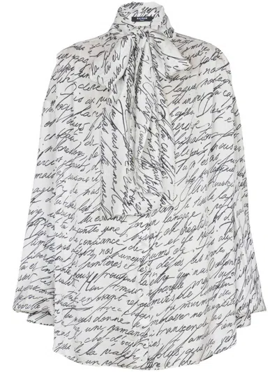BALMAIN BALMAIN PUSSY-BOW SHIRT WITH 'LOVE LETTER' PRINT