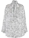 Balmain Love Letter Print Silk Blouse With Bow In White