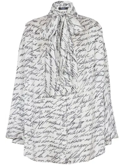 BALMAIN PUSSY-BOW SHIRT WITH 'LOVE LETTER' PRINT