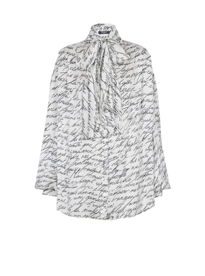 Balmain Pussy-bow Shirt With "love Letter" Print In White