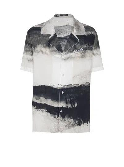 Balmain Moon Camp-collar Logo-embroidered Printed Twill Shirt In Multi