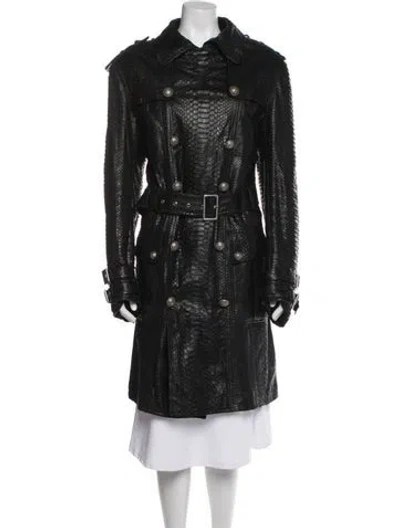 Pre-owned Balmain Python Animal Print Trench Coat In Green
