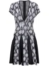 Balmain Short-sleeve Python Jacquard-knit Skater Dress In Black
