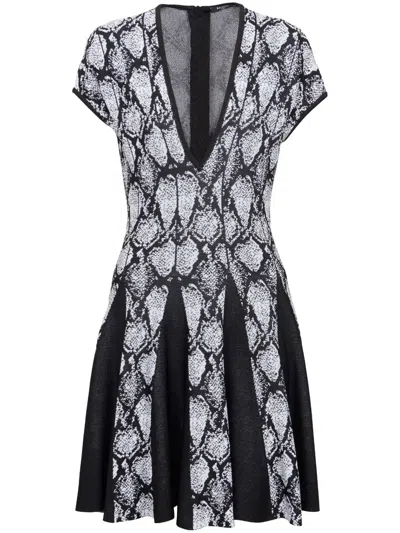 BALMAIN PYTHON-JACQUARD KNITTED SKATER DRESS