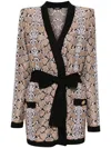 Balmain Glittered Belted Cardigan In Brown