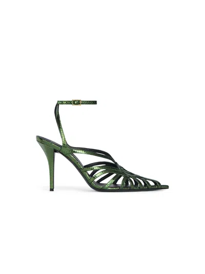 Balmain Python-effect Leather Cage Sandals In Green