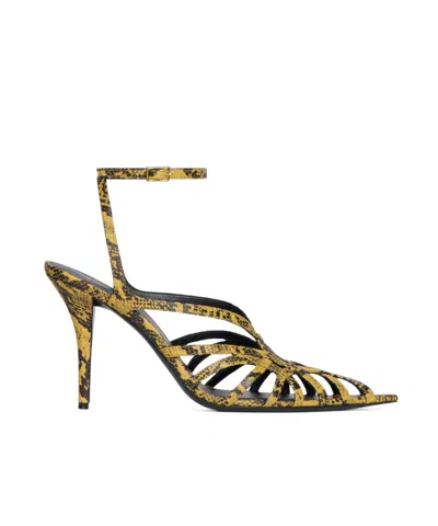 Balmain Python-effect Leather Cage Sandals In Yellow