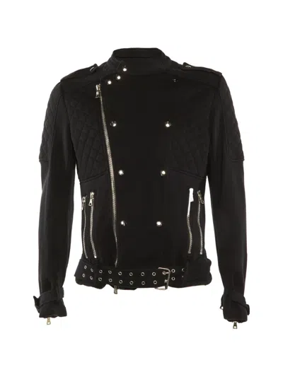 Pre-owned Balmain Quilted Cotton Biker Jacket In Black
