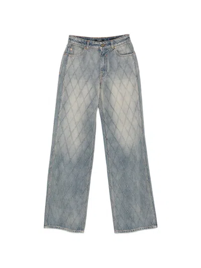 Balmain Quilted Cotton Jeans In Light Blue