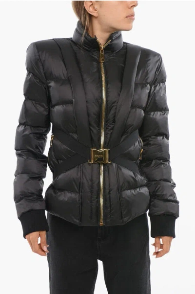 Balmain Quilted Down Jacket With Golden Buckle Technical Belt