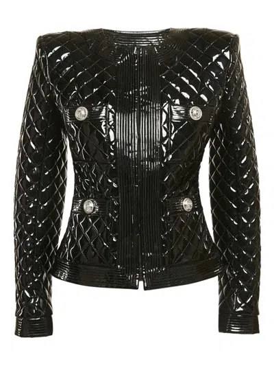 Pre-owned Balmain Quilted Faux-leather Jacket In Black
