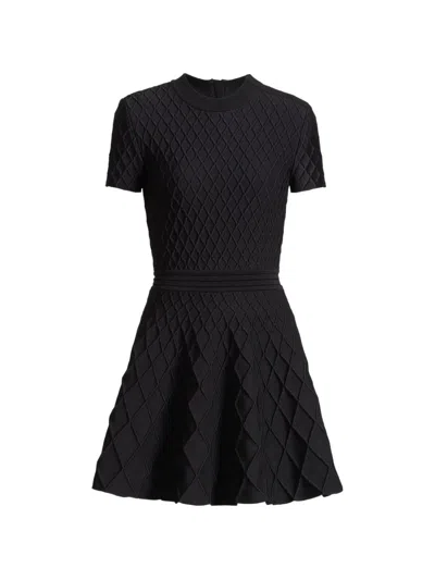 Balmain Quilted Flared Mini Dress In Black
