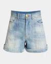 Balmain Quilted High-rise Denim Shorts
