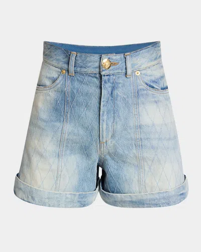 Balmain Quilted High-rise Denim Shorts