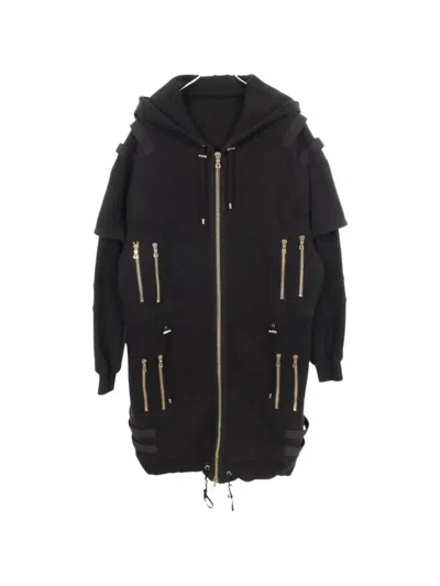 Pre-owned Balmain Quilted Hooded Coat In Black