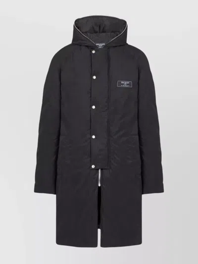 BALMAIN QUILTED HOODED JACKET SILVER HARDWARE